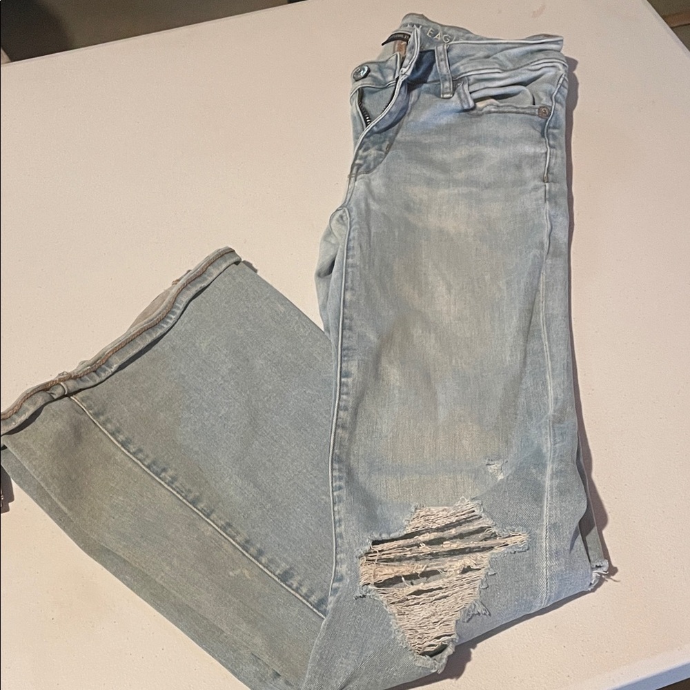American Eagle Outfitters Light Wash Distressed Ankle Jeans